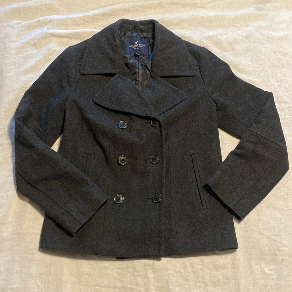 Wool Blend Pea Coat Quilted Lining Size Smalll